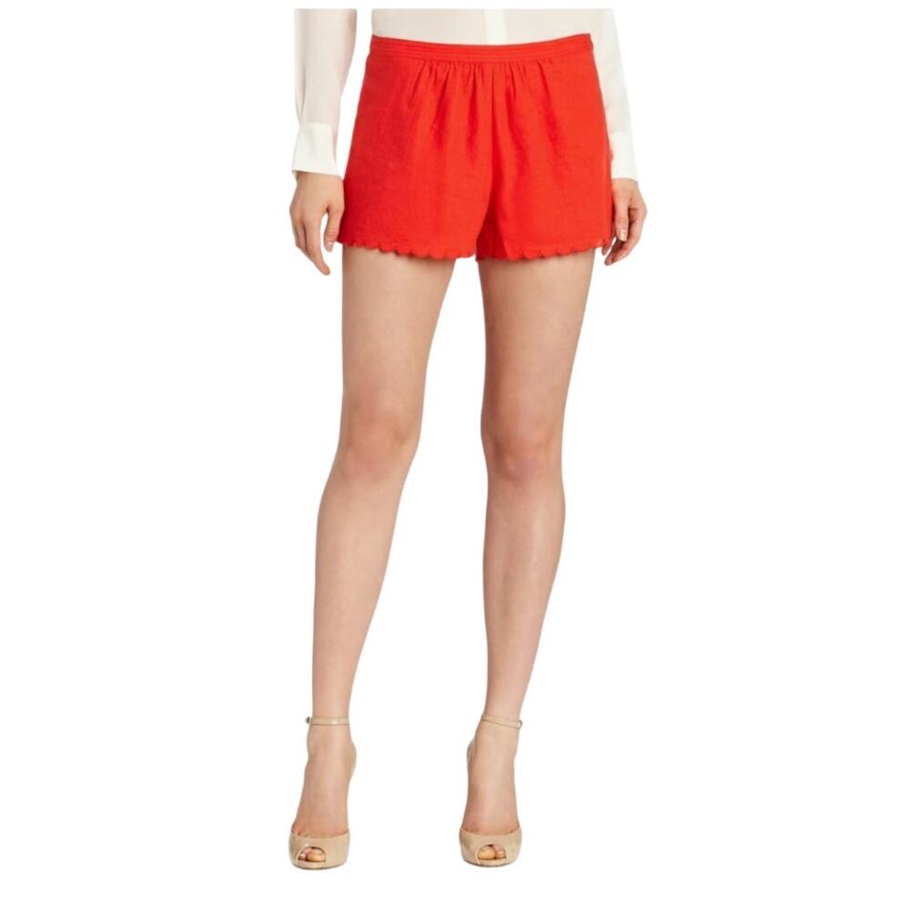 Plenty by TRACEY REESE Red Scalloped‎ Linen Cotton Blend Shorts Medium EUC